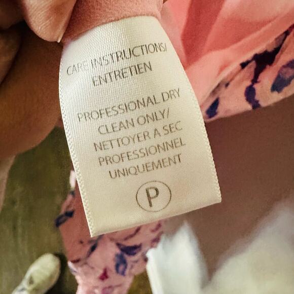 TANYA TAYLOR Pink Floral Silk Wrap Short Sleeve Ruffle V-Neck Midi Dress Size 20 - Picture 14 of 14